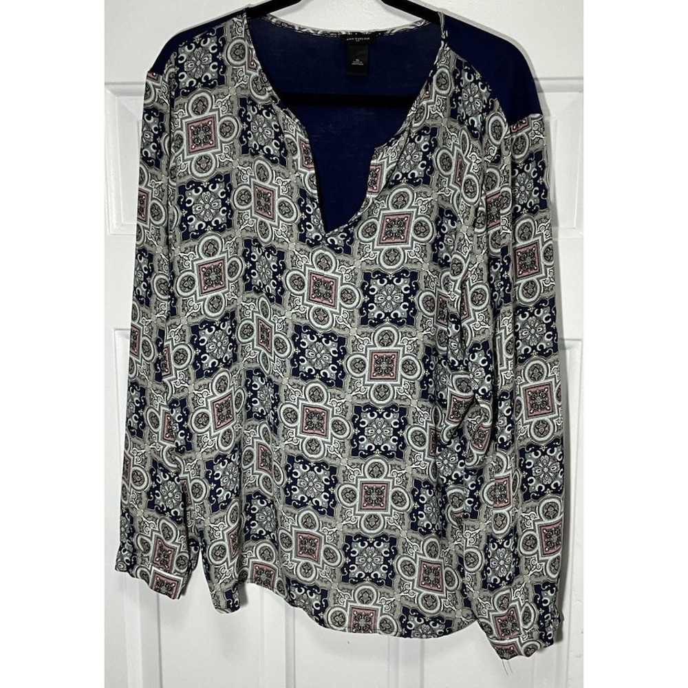Ann Taylor Blue/Pink/Grey Business/Casual Long Sleeve Blouse Women's XL